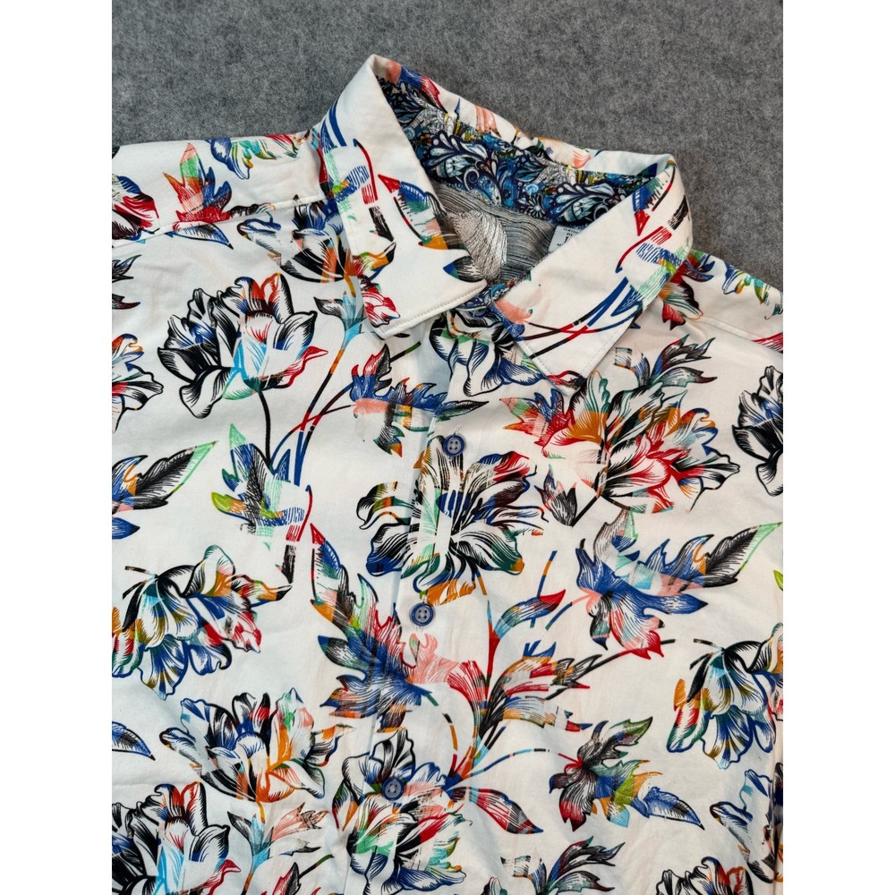 Robert Graham Mens Large Classic Fit Floral Sketch Short Sleeve Button Down